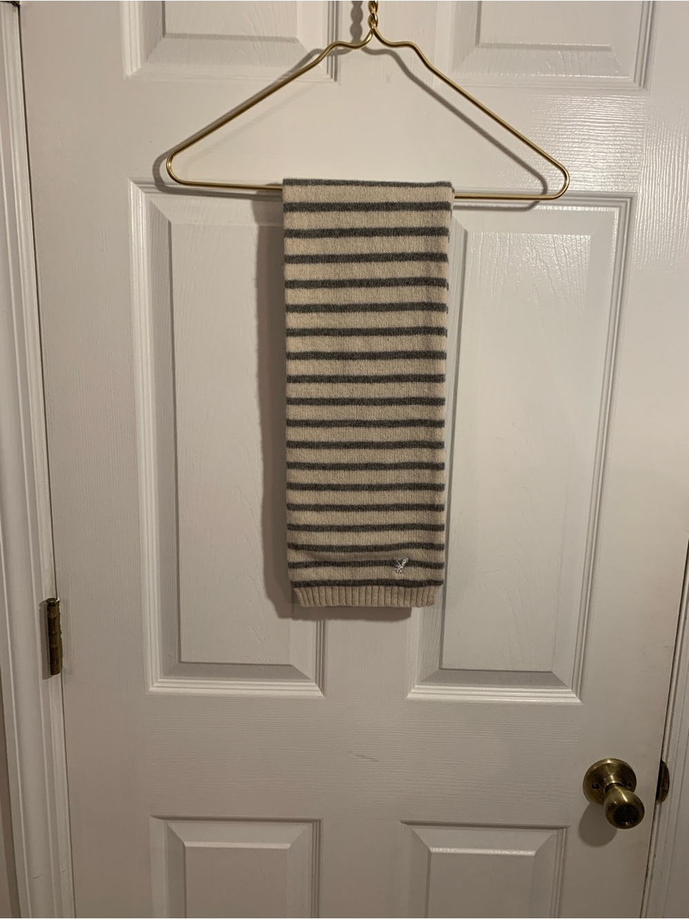 American Eagle Striped Knit Scarf Cream Gray Silver Eagle Logo